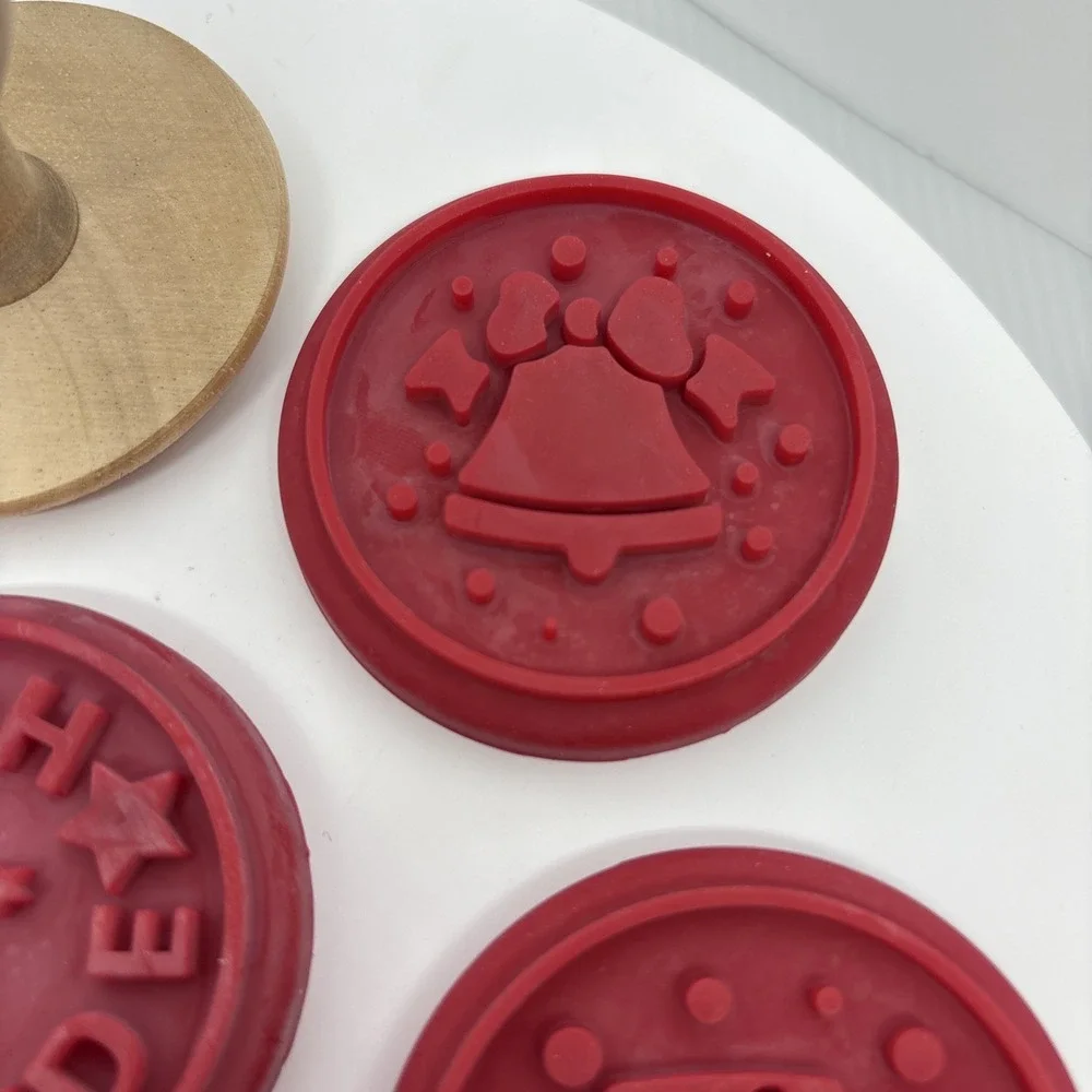 6 Wooden Rubber‎ Silicone Stamp Cookie Press Circle Holiday Home Made Christmas